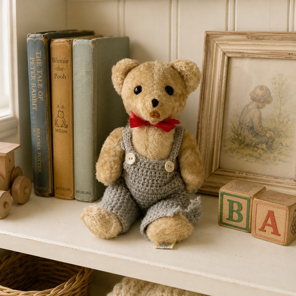 Vintage R Dakin Teddy Bear No 118 7" Poland Jointed Blonde Crochet Overalls - Picture 1 of 7
